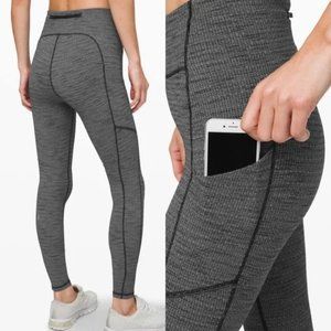 Lululemon Speed Up Tight 28" High Rise Heathered Black Knit Pockets Size 4